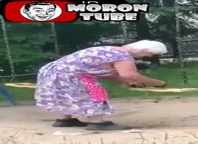 Video :Does this grandma clean swings No, she simply litters the place with dog crap!